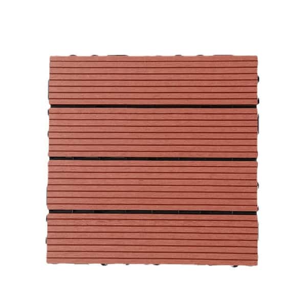 Pro Space 1 ft. W x 1 ft. L Composite Wood Interlocking Deck Tiles Straight Grain Red (10-Pack)