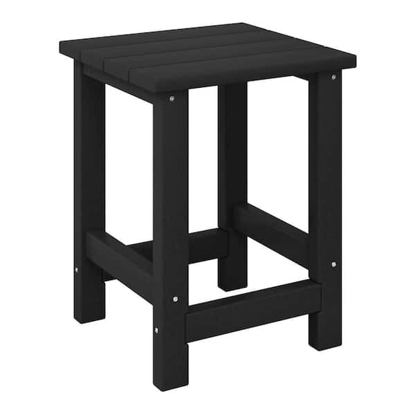 Children's Laguna Outdoor Patio All Weather Fade Resistant Kids Poly Plastic Adirondack Square Side Table in Black