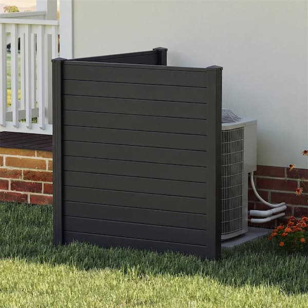 Outdoor 49 in. PVC Garden Fence Privacy Panels with Metal Ground Stakes Black