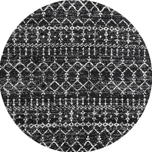 Moroccan HYPE Black/Ivory 3 ft. Round Boho Vintage Diamond Area Rug