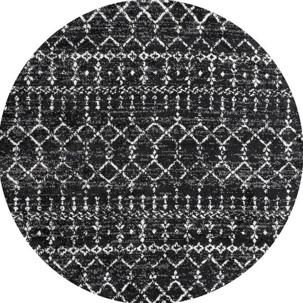 JONATHAN Y Moroccan HYPE Boho Vintage Diamond Black/Ivory 6' Round Area