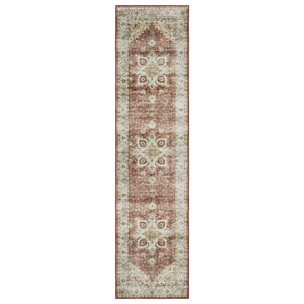 Summit Red/Ivory 2 ft. x 8 ft. Oriental Medallion Polyester Machine Washable Indoor Runner Area Rug price history on PriceWatchPro