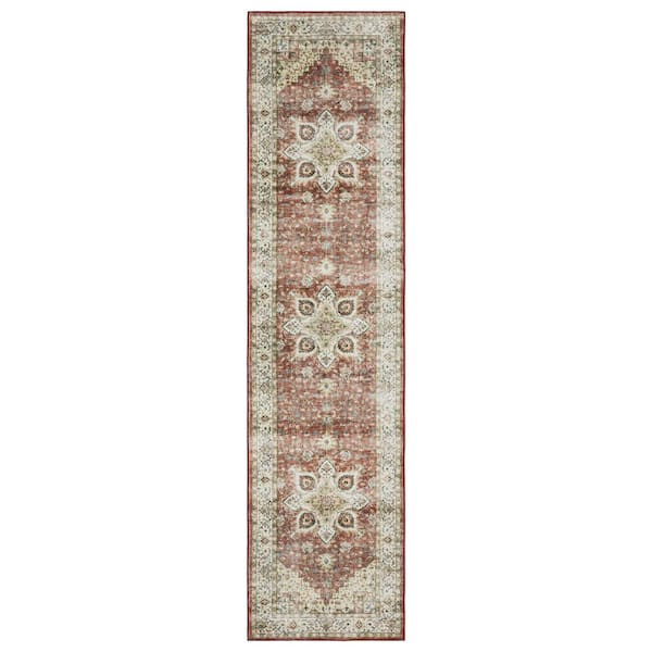 AVERLEY HOME Summit Red/Ivory 2 ft. x 8 ft. Oriental Medallion Polyester Machine Washable Indoor Runner Area Rug