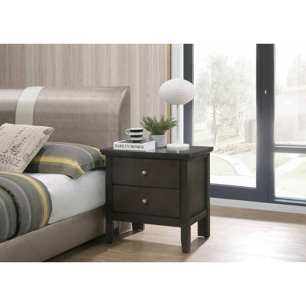 Primo 2-Drawer Gray Nightstand (24 in. H x 19 in. W x 15.5 in. D)