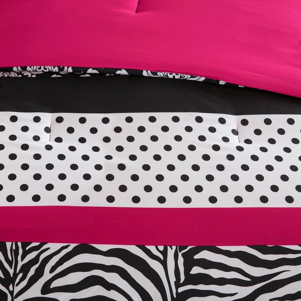 Twin XL Pink Zebra Print Microfiber Comforter Set