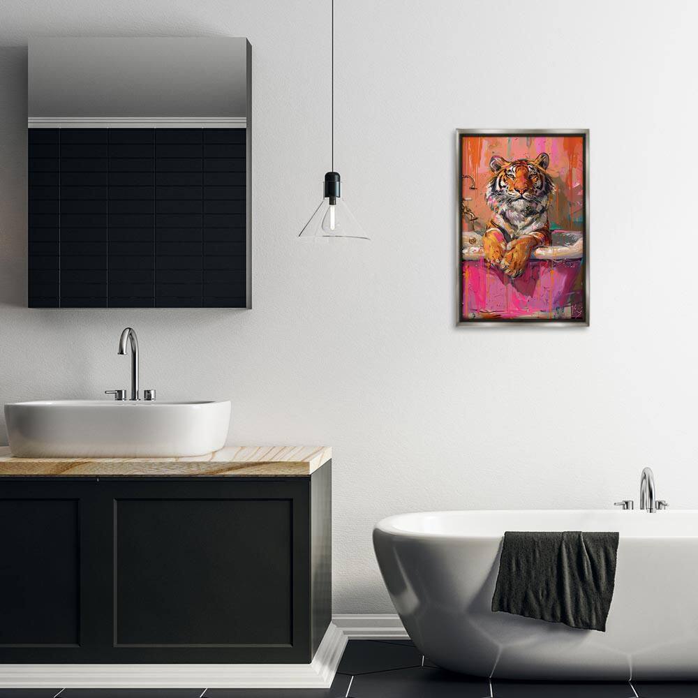 Fresh Abstraction Tiger in Bathtub by LSR Design Studio Gray Floater Frame Animal Graphic Art Print 25 in. x 17 in. price history on PriceWatchPro