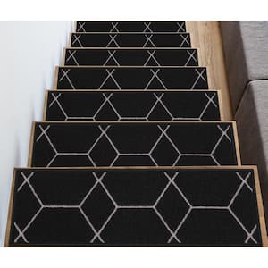 Hexagon Design Black Silver Color 8.5 in. x 26 in. Polyamide Stair Tread Cover Set of 13