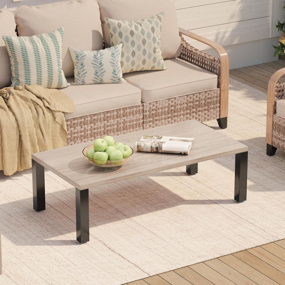 47  in. Rectangle Woodgrain Coffee Table with Sturdy Base and Metal Legs, Farmhouse Accent Center Table price history on PriceWatchPro