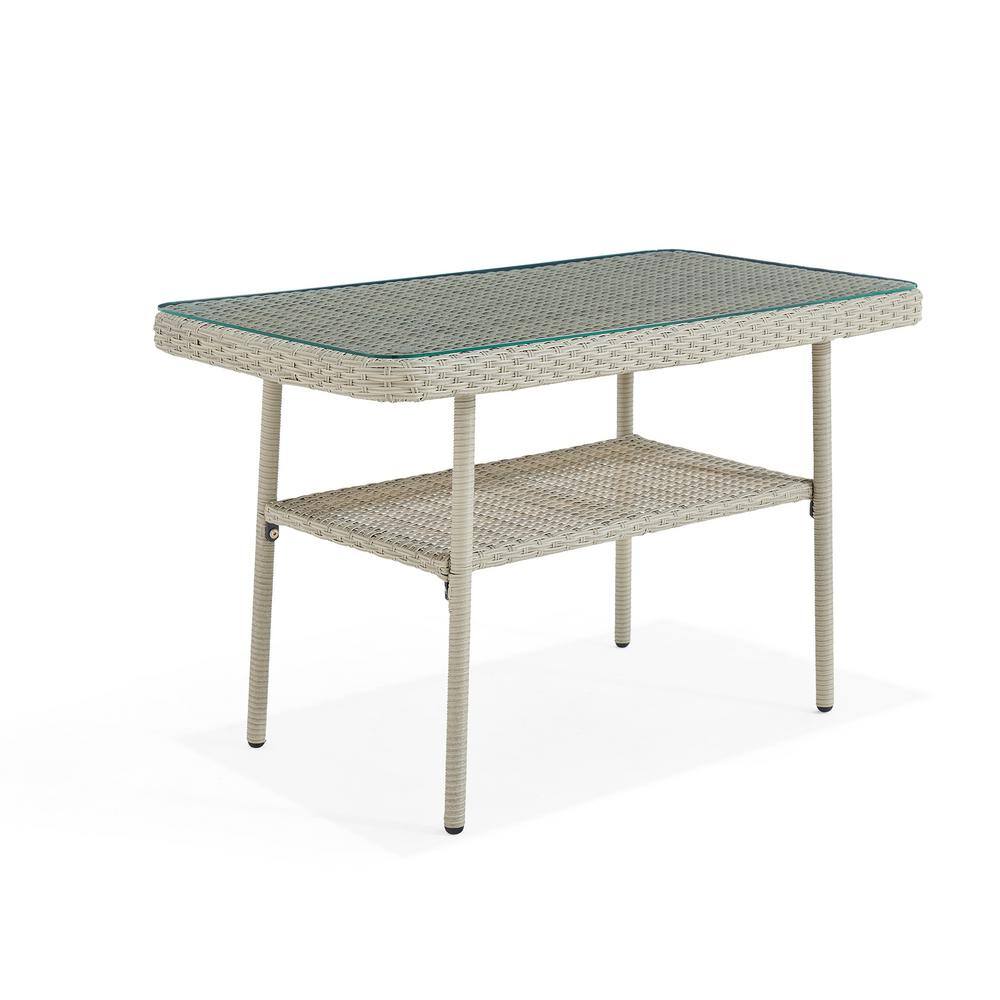 Light Gray All-Weather Wicker Outdoor Cocktail Table with Glass Top