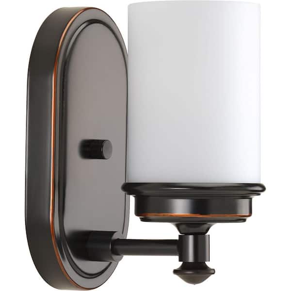 Progress Lighting Glide Collection 1-Light Rubbed Bronze Etched Opal Glass Coastal Bath Vanity Light