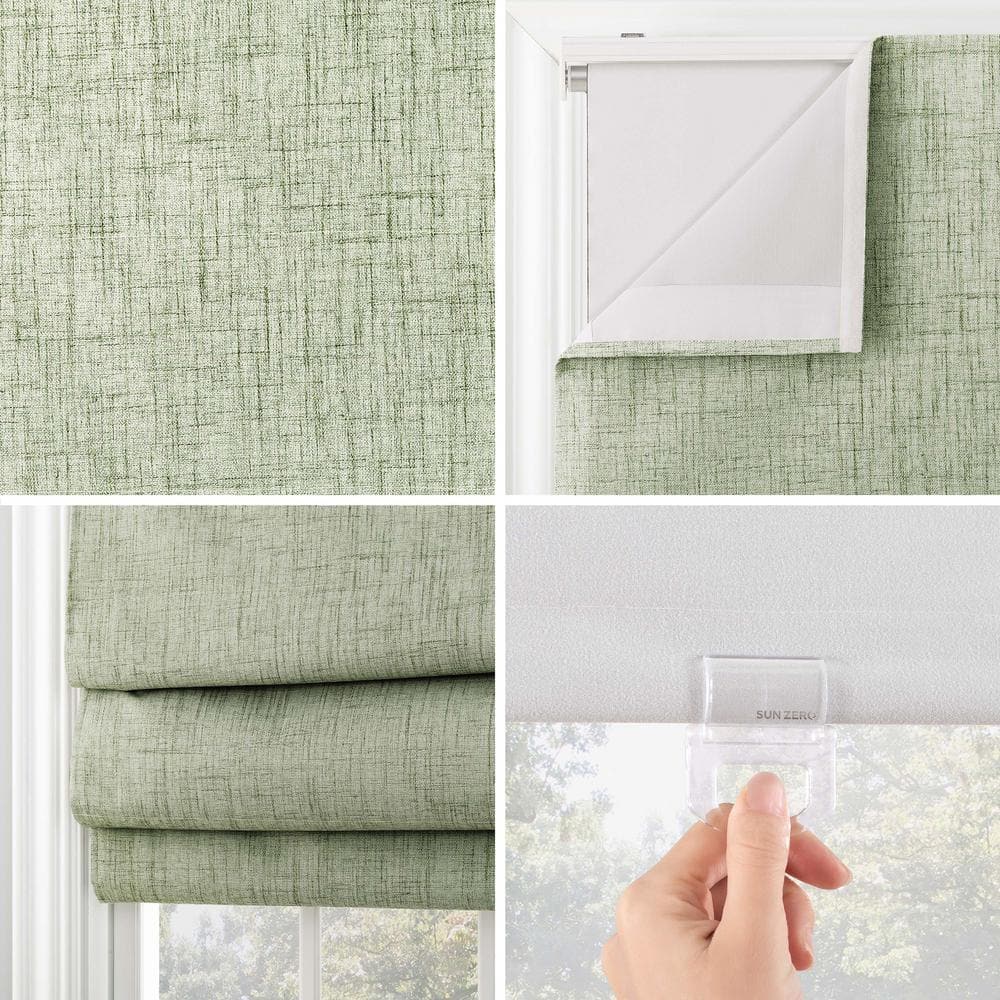 Sage Green Textured Fabric Cordless Blackout Roman Shade 31" x 64"