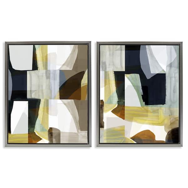 Geometric Desert Motif by cartissi 2-Pieces Gray Floater Frame Abstract Graphic Art Print 31 in. x 25 in.