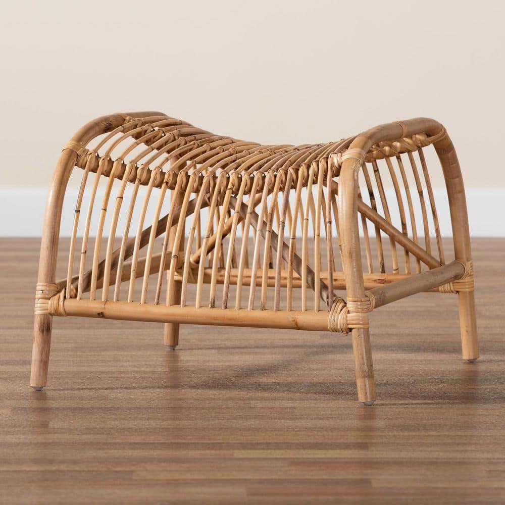 Lamaria Bohemian Natural Brown Rattan Tufted Footstool