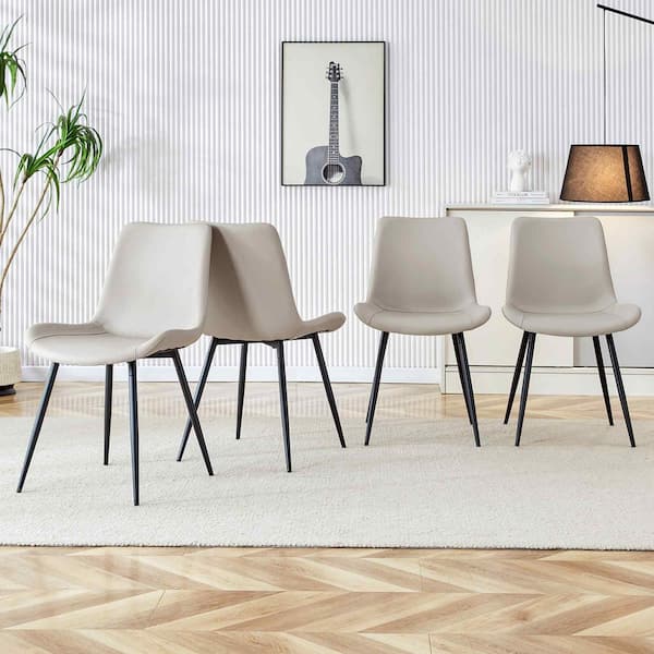 Modern Light Gray Faux Leather Seat Dining Chairs Set of 4 for Kitchen, Living, Dining Room