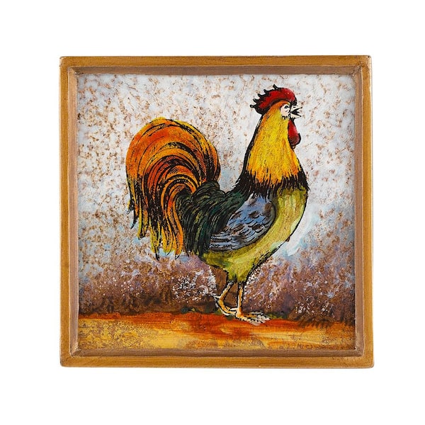 Badash Crystal 4 in. 4-Piece Square Rooster Coaster Set