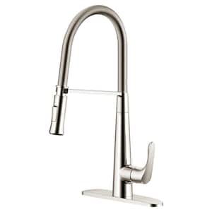 Aegean Single Handle Deck Mount Pull Down Sprayer Kitchen Faucet with Deck Plate Included in Brushed Nickel