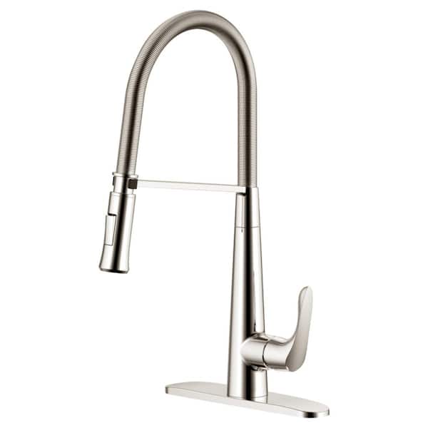 CMI Aegean Single Handle Deck Mount Pull Down Sprayer Kitchen Faucet with Deck Plate Included in Brushed Nickel