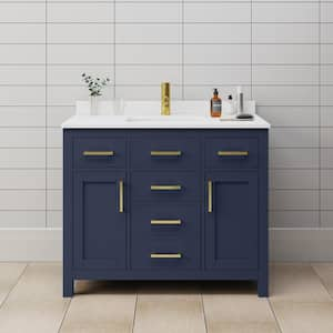 Beckett 42 in. W x 22 in. D Single Vanity in Dark Blue with Cultured Marble Vanity Top in White with White Basin