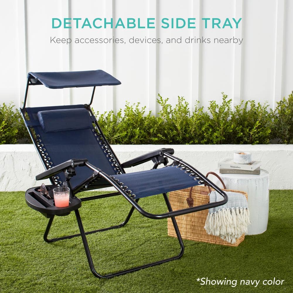 Ice Gray Zero Gravity Outdoor Lounger with Canopy and Side Tray