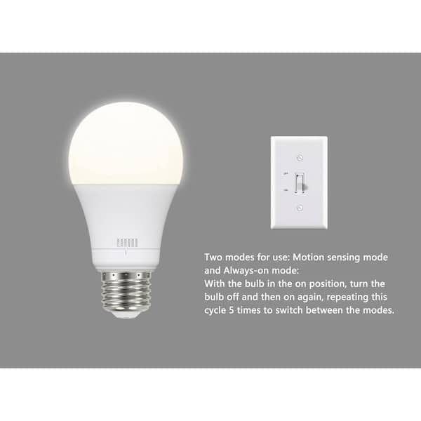 60-Watt Equivalent A19 E26 Base Dimmable Motion Sensor LED Light Bulb with Selectable Color Temperature (1-Pack)