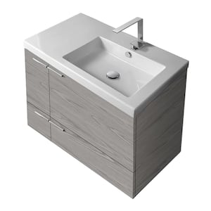 New Space 31 in. W x 17.7 in. D x 23.8 in. H Bathroom Vanity in Grey Walnut with Ceramic Vanity Top and Basin in White