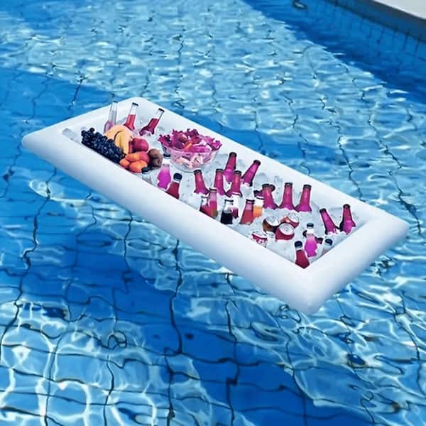 ITOPFOX 2/PVC White Inflatable Swimming Pool Floating Drinks & Food Holder, Floating Drinks Cooler Table Bar Tray, Air Mattress