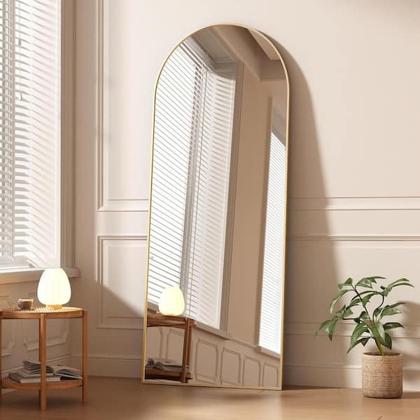 GOGEXX 22 in. W x 65 in. H Modern Arch Framed Full Length Gold Wall Mounted/Standing Mirror Floor Mirror