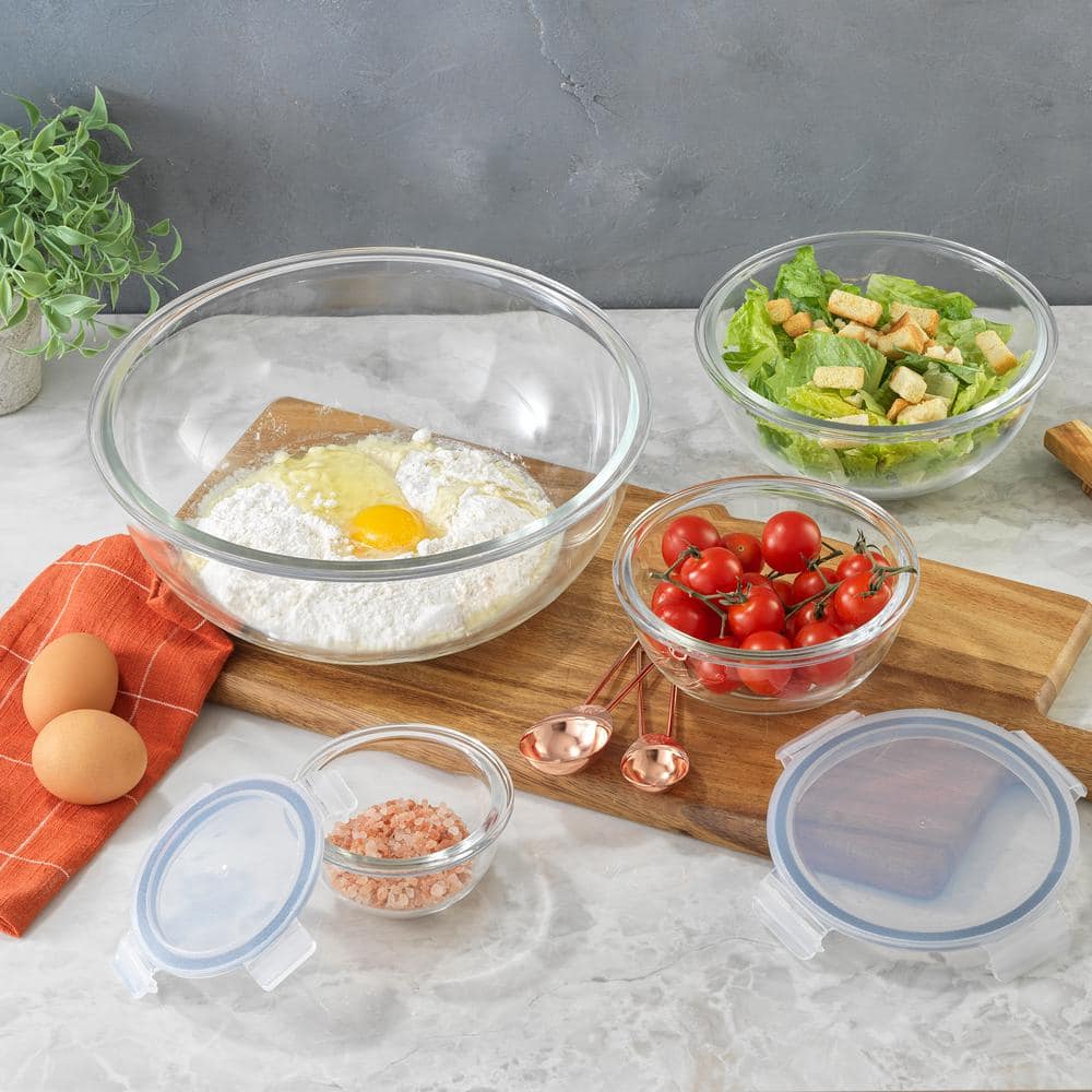 Clear Glass Nesting Mixing Bowls with Airtight Lids, Set of 5