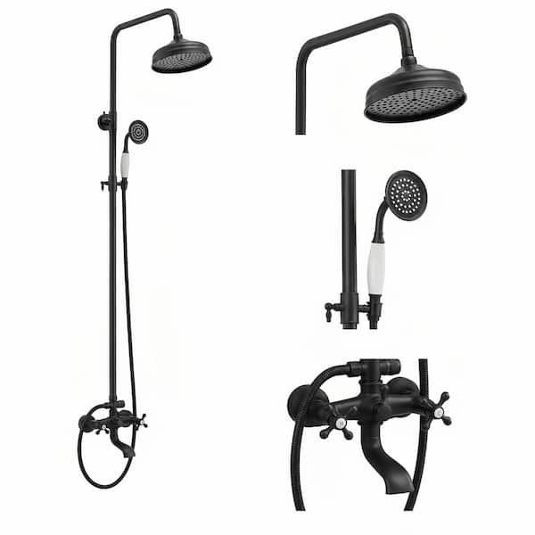 3-Spray Bathroom Outdoor Wall Bar Shower Kit with Tub Faucet and Double Cross Handle in Matte Black (Valve Included)