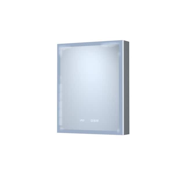 24 in. W x 30 in. H Rectangular Silver Aluminum Recessed/Surface Mount Right Medicine Cabinet with Mirror LED and Clock