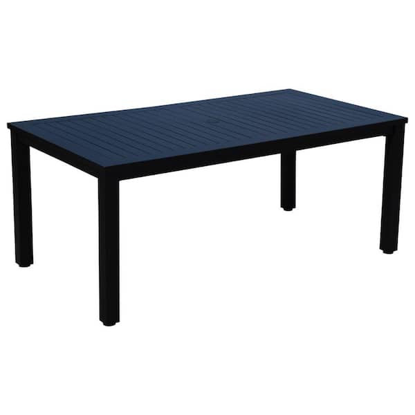 Courtyard Casual Black Santorini 70 in. Rectangle Aluminum Dining Table with Umbrella Hole