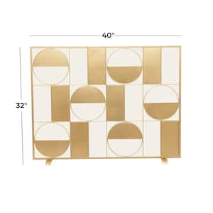 Gold Metal Geometric Cut-Out Single Panel Fireplace Screen with Mesh Netting