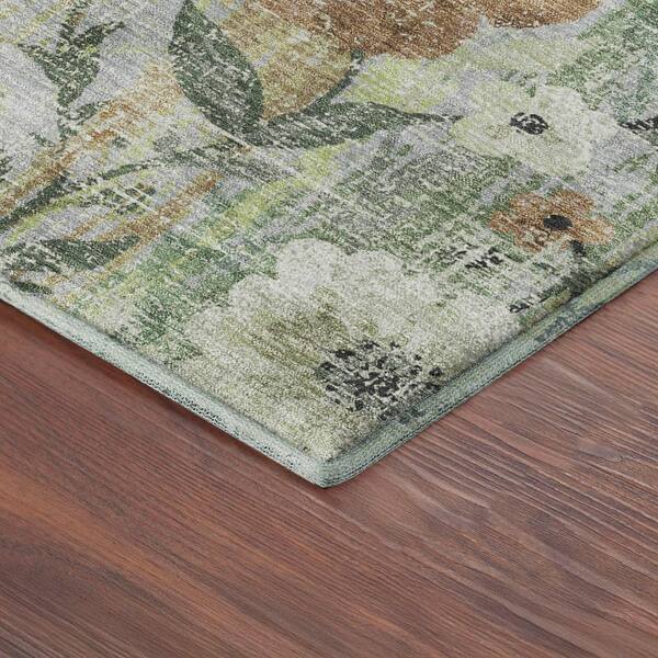 Mayfield Premium Machine Washable Abstract AMF2403 Aloe 3 ft. x 5 ft. Area Rug