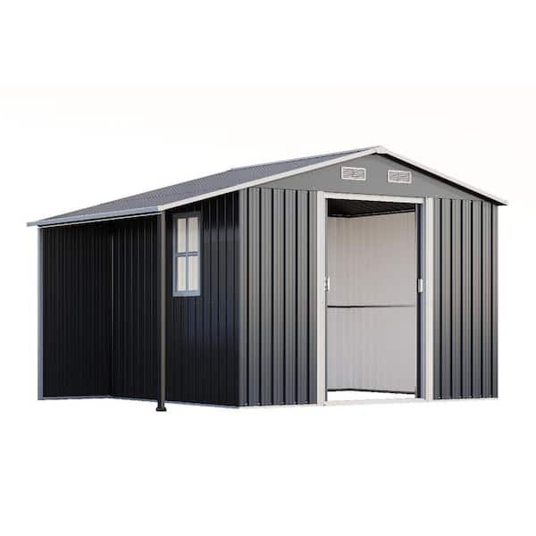 10.6 ft. W x 6.8 ft. D Galvanized Metal Storage Shed Dark Grey/White (72 sq. ft. )