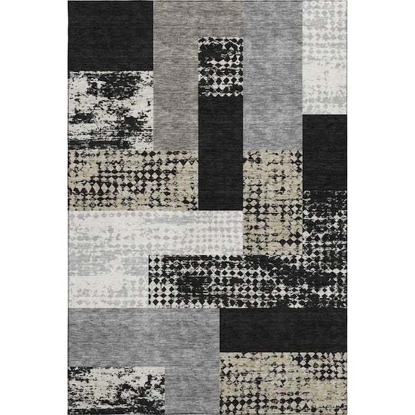 Addison Rugs Mayfield Premium Machine Washable Abstract AMF941 Black 5 ft. x 7 ft. 6 in. Area Rug