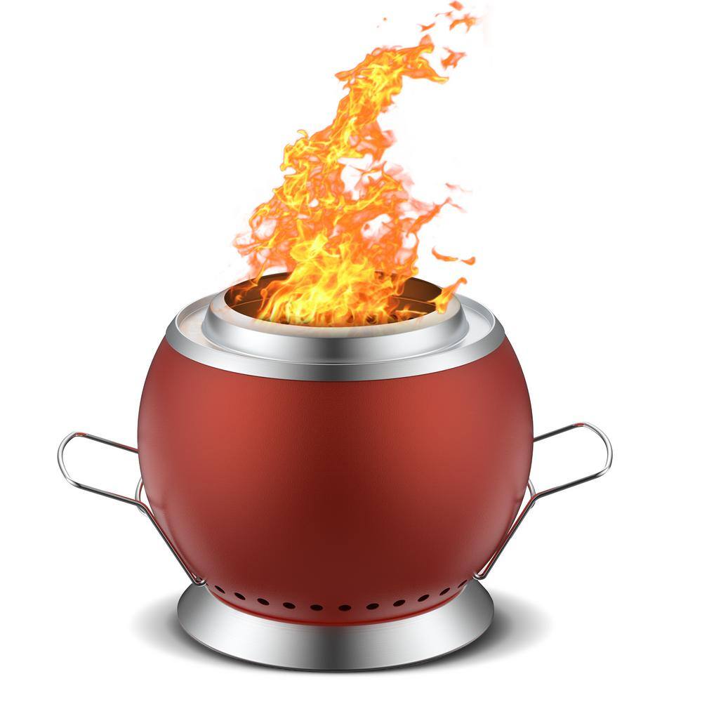 8.8 in. H Outdoor Stainless Steel Red Cleanburn Smokeless Heightened Base Tabletop Fire Pit with Grilltop & Carry Bag price history on PriceWatchPro