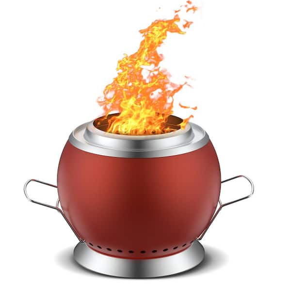 Cesicia 8.8 in. H Outdoor Stainless Steel Red Cleanburn Smokeless Heightened Base Tabletop Fire Pit with Grilltop & Carry Bag