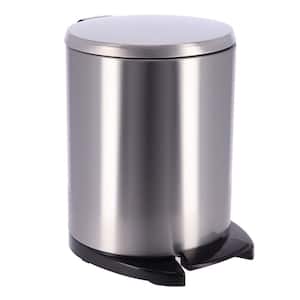 Soft Close Round Stainless Steel Step Trash Can Waste Bin 6-liters 1.6 gal. in Silver