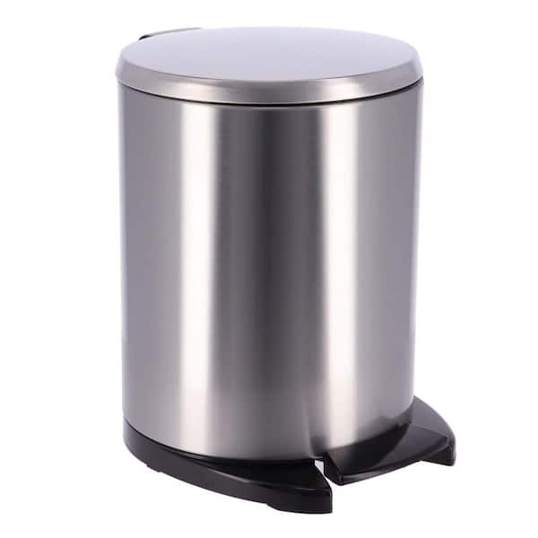 EVIDECO French home goods Soft Close Round Stainless Steel Step Trash Can Waste Bin 6-liters 1.6 gal. in Silver