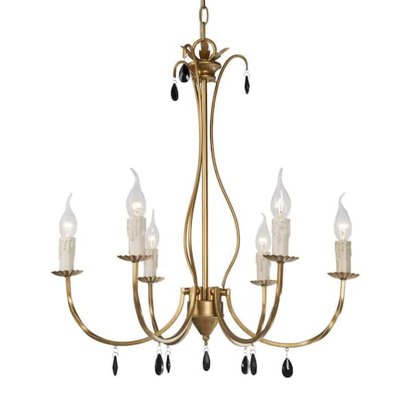 Unbranded 6-Light Farmhouse Chandelier With Vintage Brushed Gold Elegance, Perfect for Home Accent Lighting