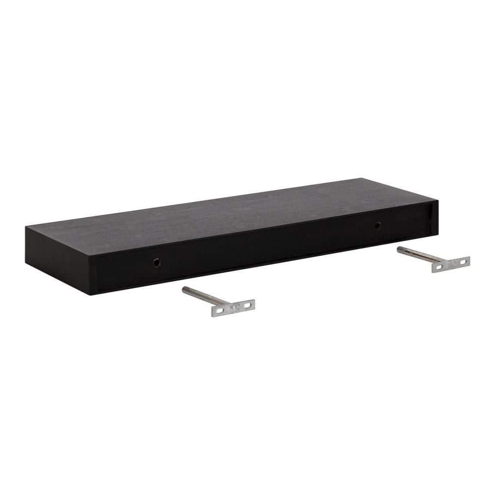 Havlock Black Solid Wood Floating Wall Shelves, Set of 2