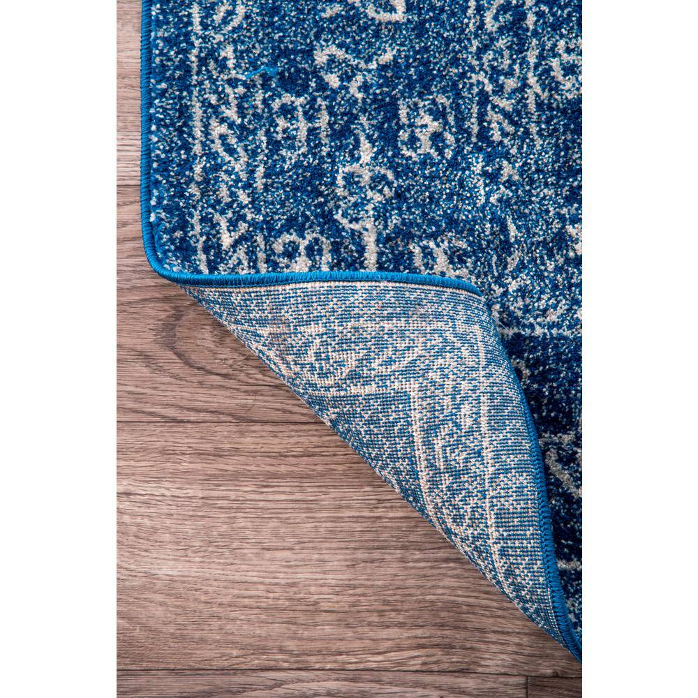 Vintage Dark Blue Round Synthetic Area Rug, 5'