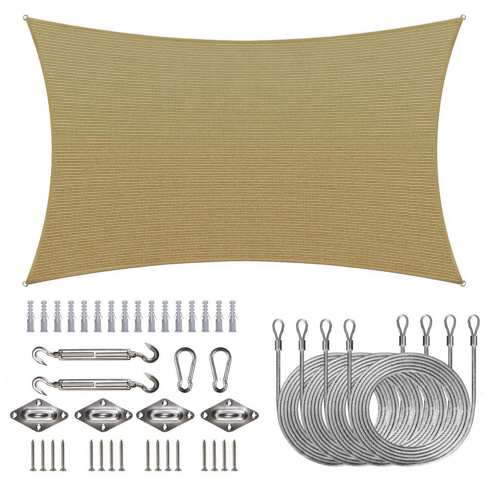 10 ft. x 16 ft. 190 GSM Sand Beige Rectangle Sun Shade Sail with Rectangle Installation Kit Plus Cable Wire Ropes price history on PriceWatchPro