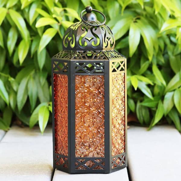 12 in. x 5.5 in. Black Metal Moroccan Lantern without Candle