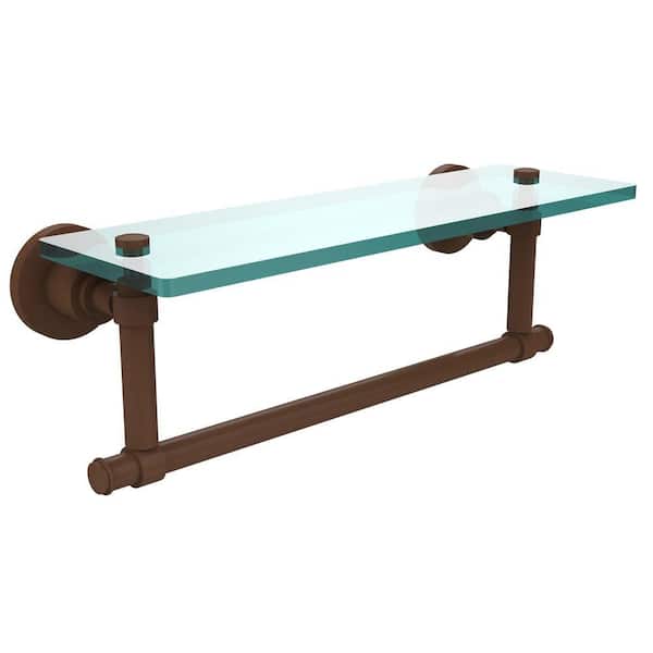 Allied Brass Washington Square16 in. L x 4 in. H x 5 in. W Clear Glass Vanity Bathroom Shelf with Towel Bar in Antique Bronze