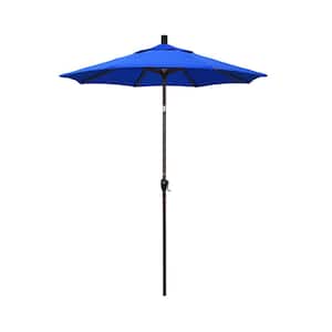 6 ft. Bronze Aluminum Pole Market Aluminum Ribs Push Tilt Crank Lift Patio Umbrella in Pacific Blue Sunbrella