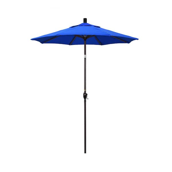 California Umbrella 6 ft. Bronze Aluminum Pole Market Aluminum Ribs Push Tilt Crank Lift Patio Umbrella in Pacific Blue Sunbrella