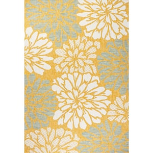 Zinnia Modern Floral Textured Weave Yellow/Cream 3 ft. x 5 ft. Indoor/Outdoor Area Rug