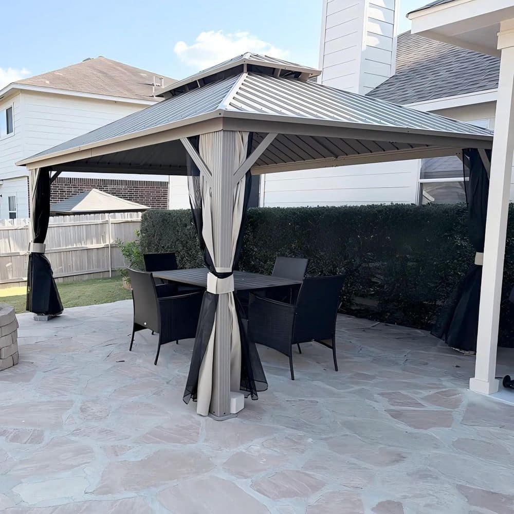 PURPLE LEAF 12 ft. x 14 ft. Champagne Aluminum Hardtop Gazebo