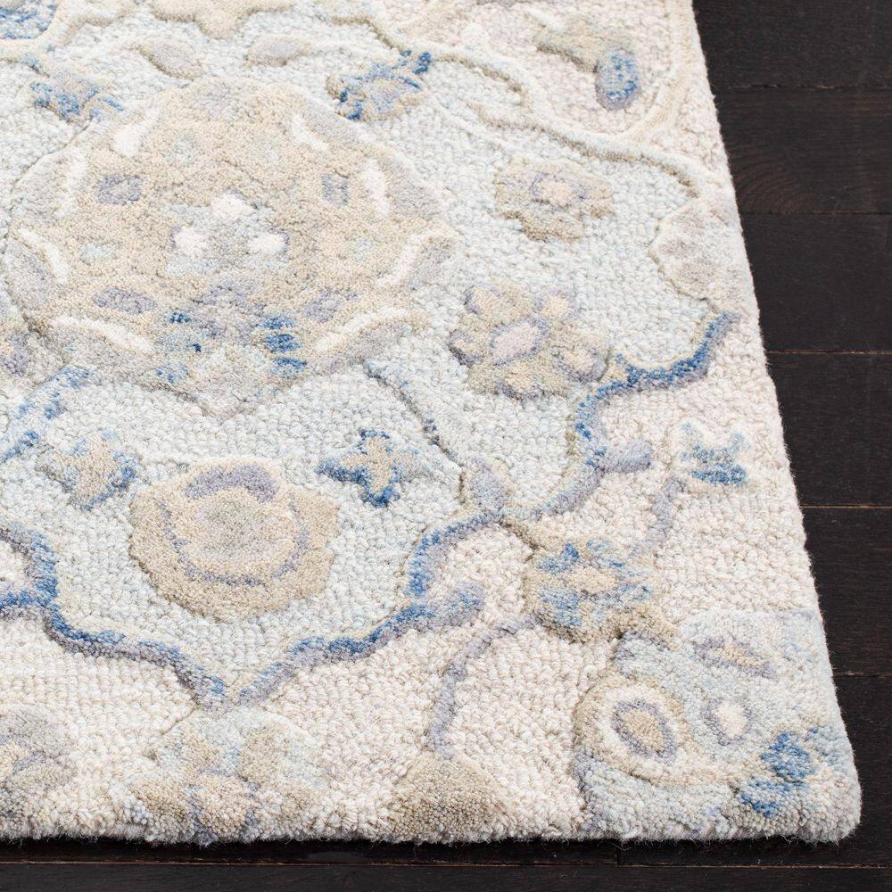 Grey and Blue 9' x 12' Hand-Tufted Wool Area Rug